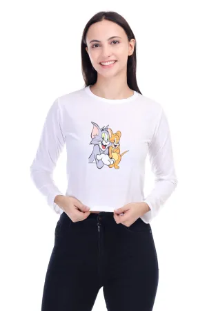 DK FASHION Trendy Women's Full T-Shirt in Soft Cotton Blend Full White Tom Print T-Shirt