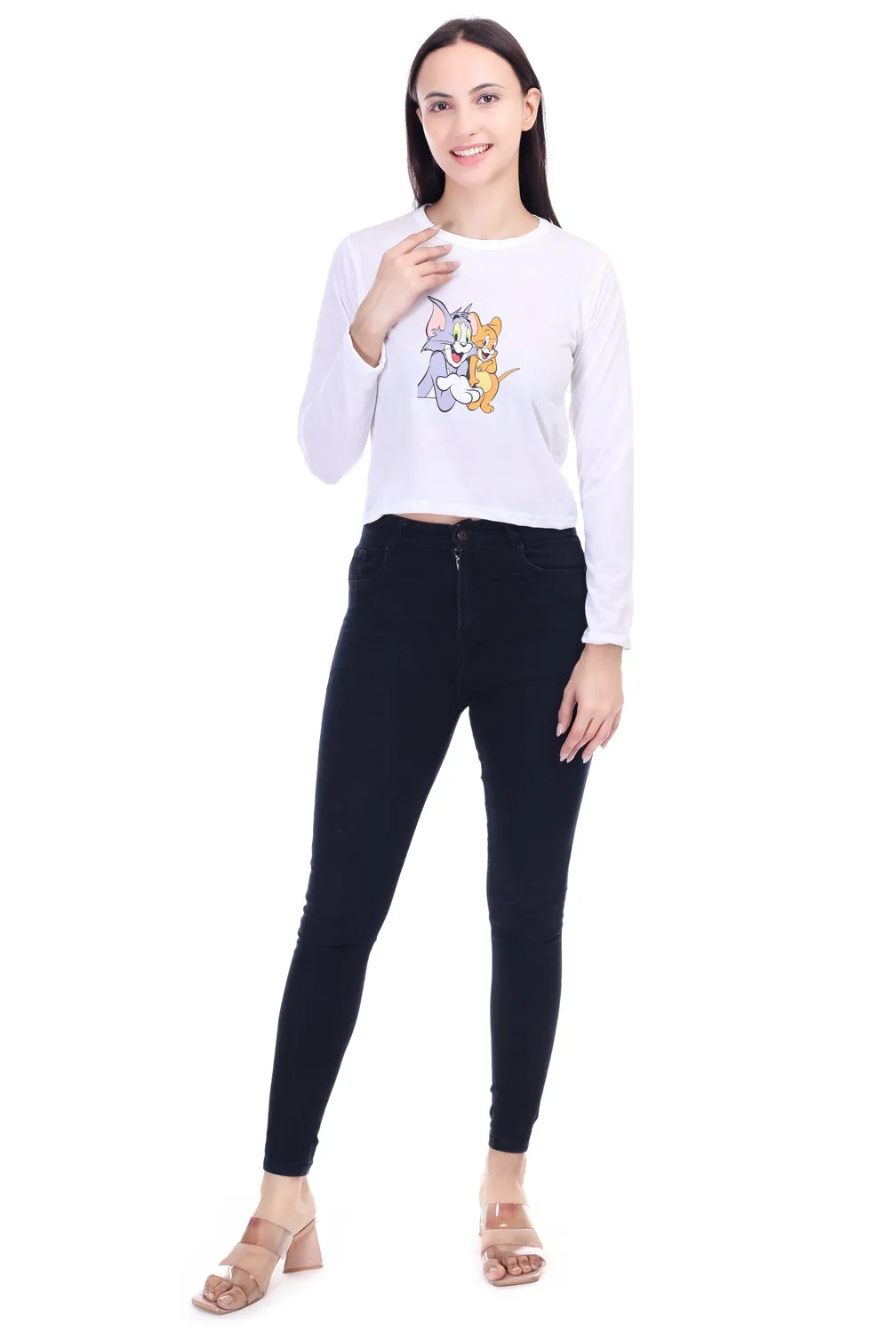 DK FASHION Trendy Women's Full T-Shirt in Soft Cotton Blend Full White Tom Print T-Shirt