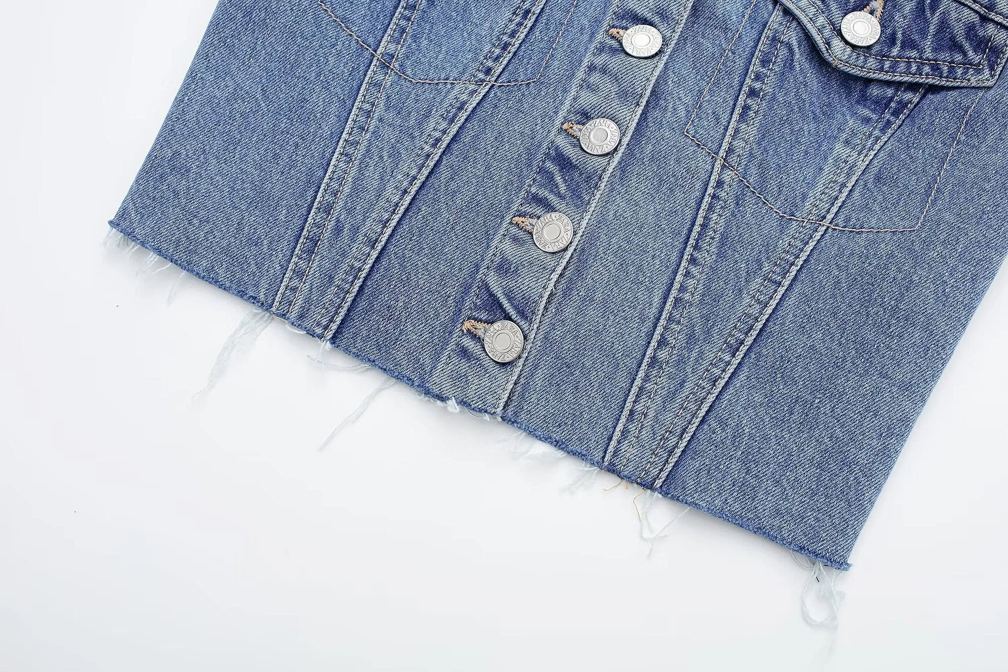 DressBetty - Blue Denim Buttoned Bandeau Top High Street Vintage Slim Female Chic Short Tops
