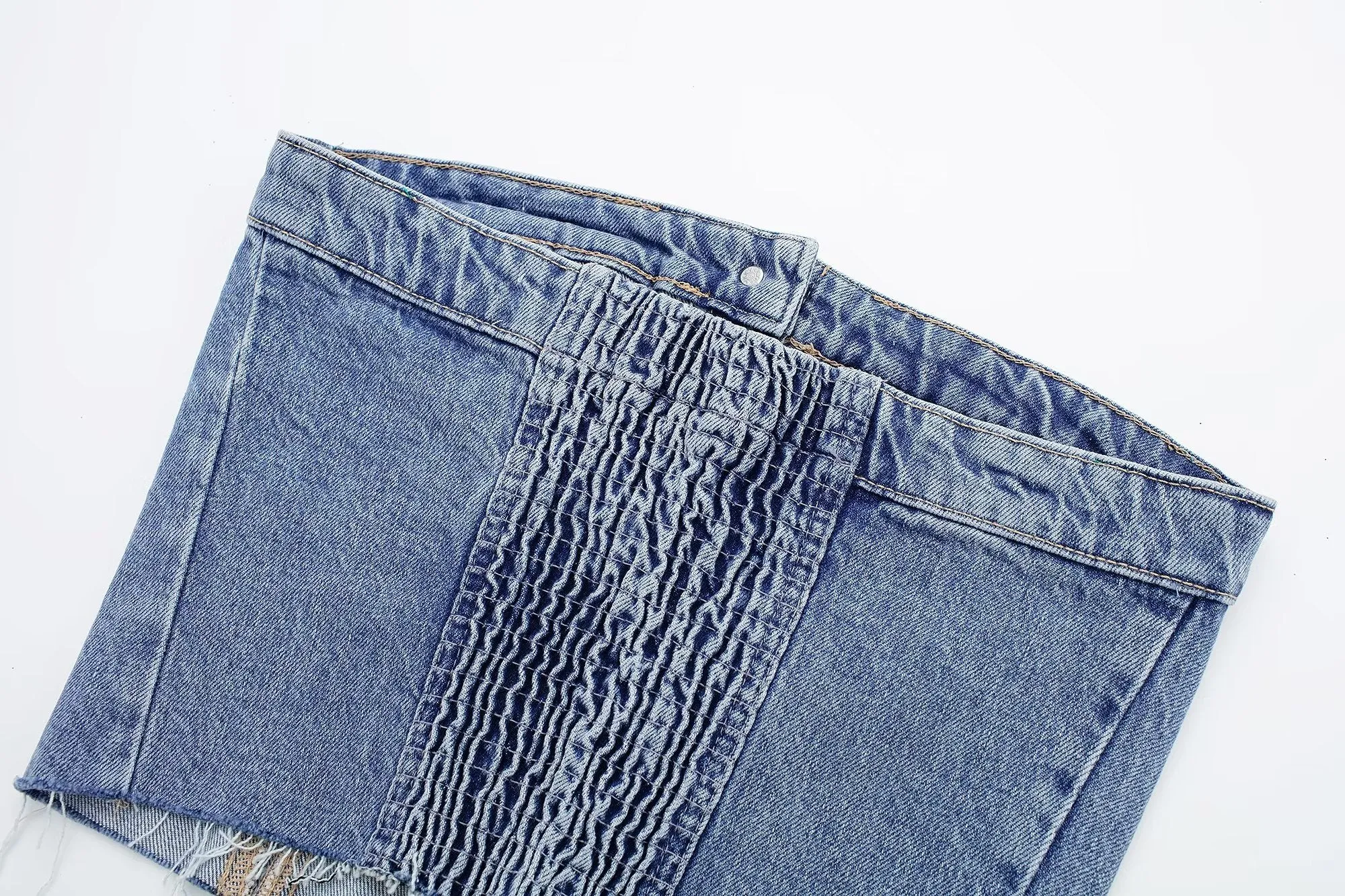DressBetty - Blue Denim Buttoned Bandeau Top High Street Vintage Slim Female Chic Short Tops