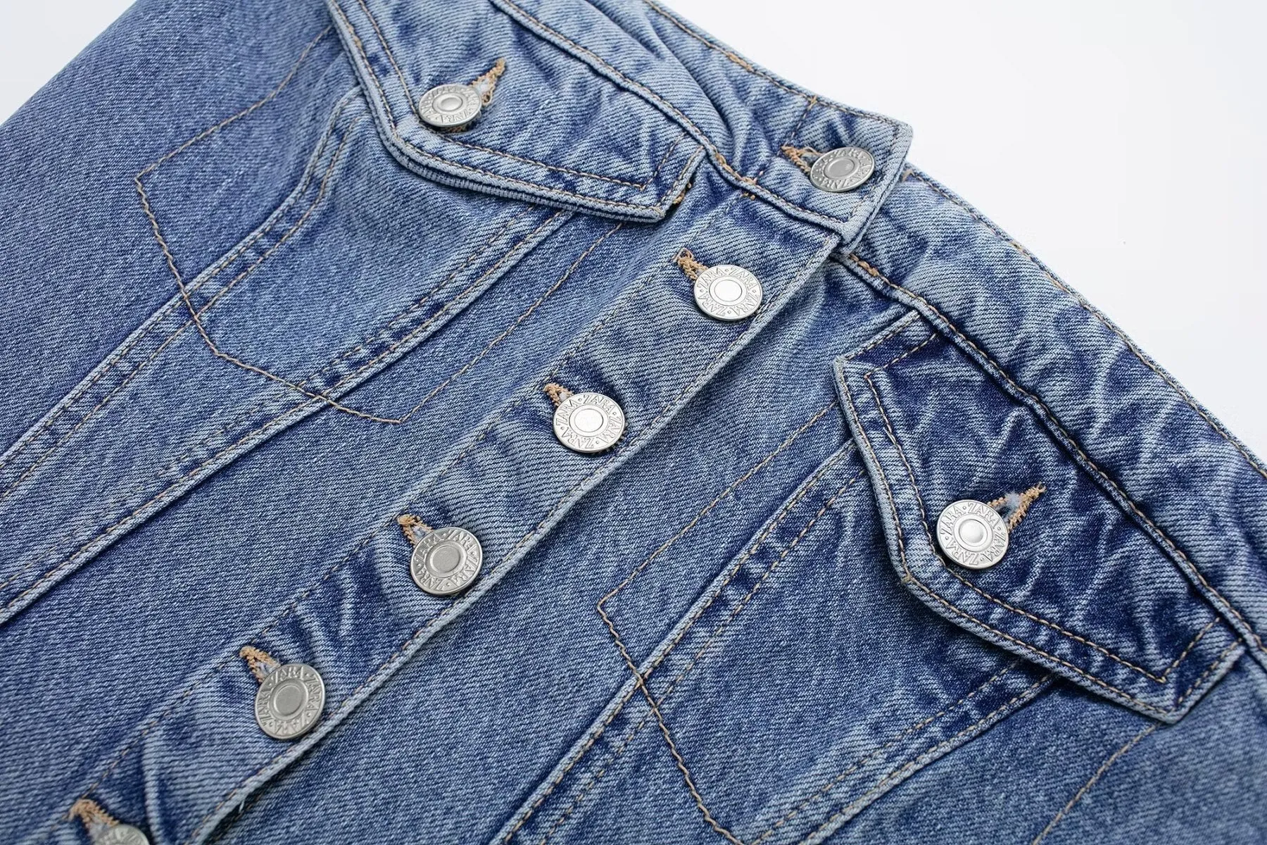 DressBetty - Blue Denim Buttoned Bandeau Top High Street Vintage Slim Female Chic Short Tops