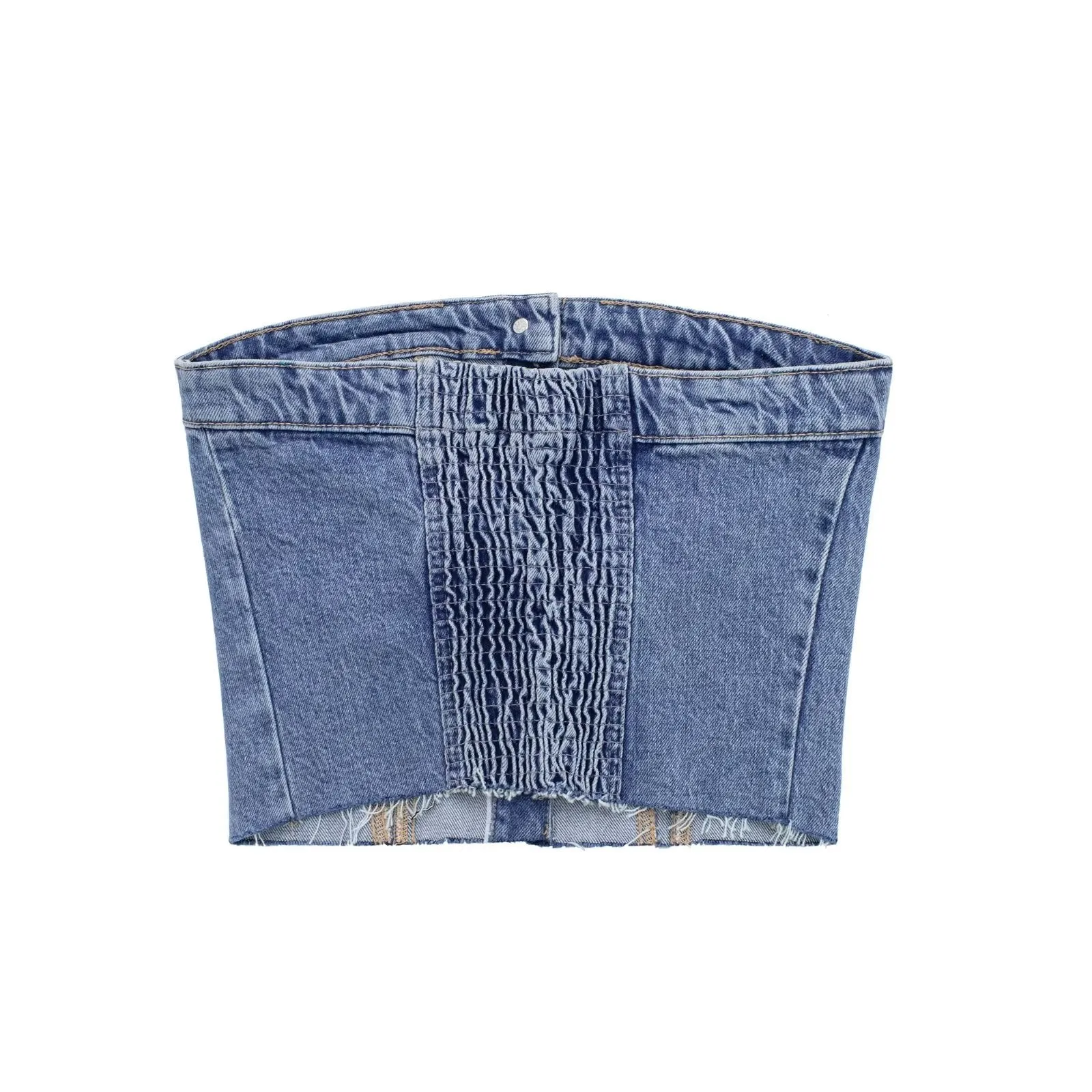 DressBetty - Blue Denim Buttoned Bandeau Top High Street Vintage Slim Female Chic Short Tops
