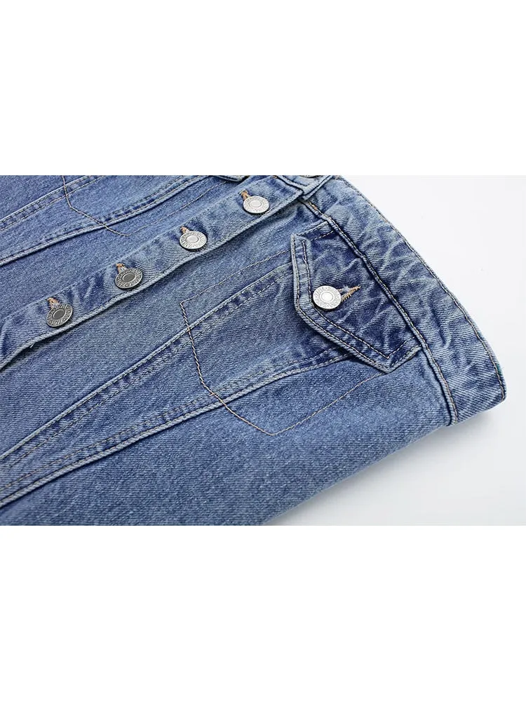 DressBetty - Blue Denim Buttoned Bandeau Top High Street Vintage Slim Female Chic Short Tops