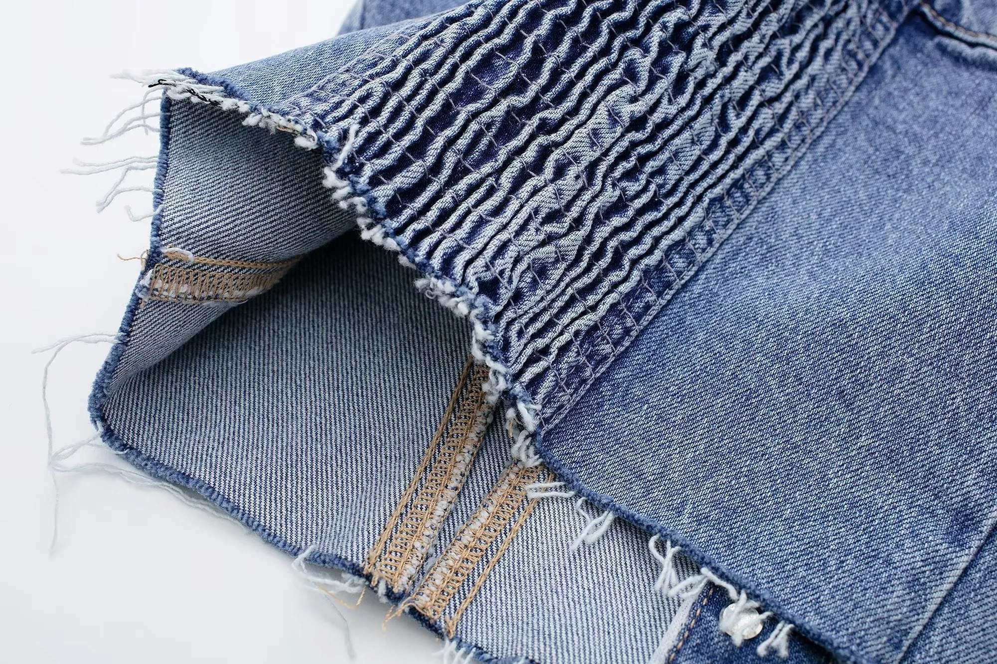 DressBetty - Blue Denim Buttoned Bandeau Top High Street Vintage Slim Female Chic Short Tops