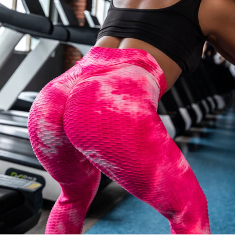 Dye Sporty Bubble Fitting Pants Europe Women Hip-Flattering Colourful Jacquard Stretchable Slimming Yoga Activewear