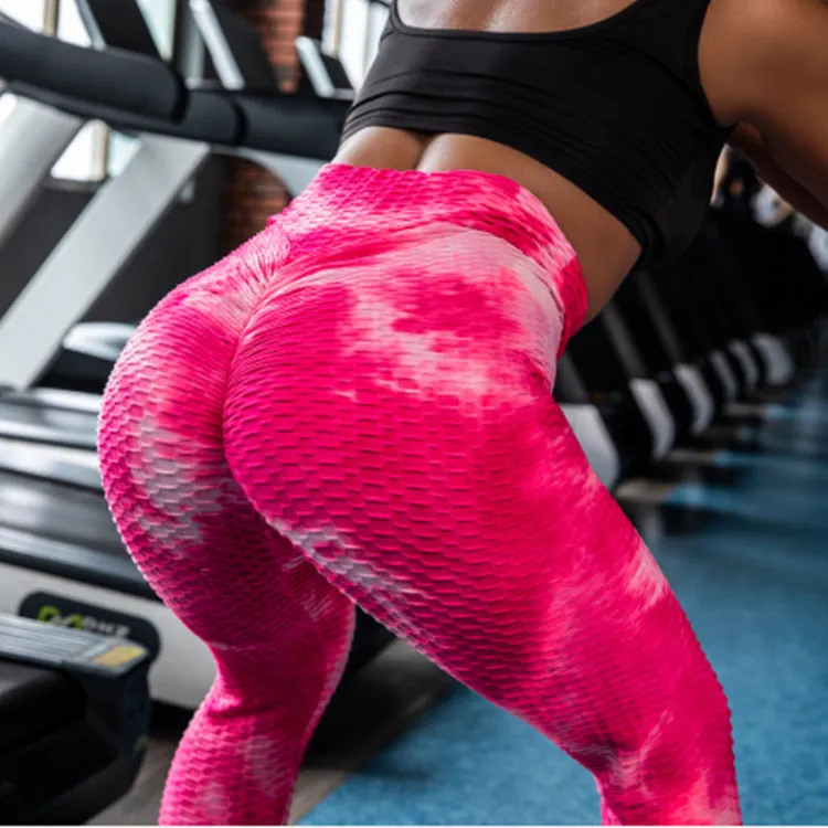 Dye Sporty Bubble Fitting Pants Europe Women Hip-Flattering Colourful Jacquard Stretchable Slimming Yoga Activewear