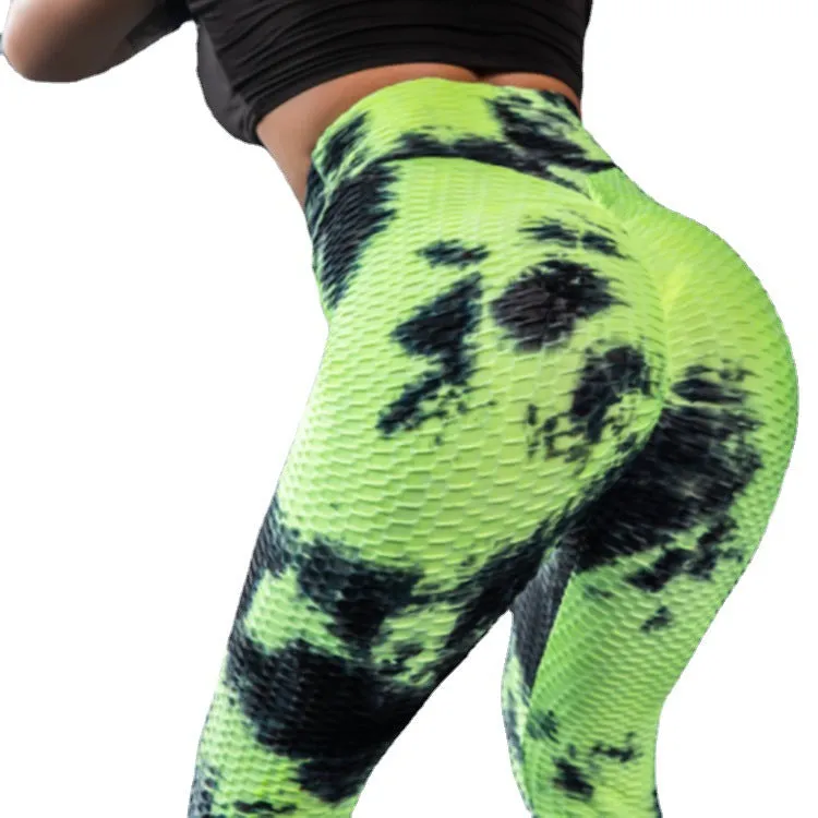 Dye Sporty Bubble Fitting Pants Europe Women Hip-Flattering Colourful Jacquard Stretchable Slimming Yoga Activewear