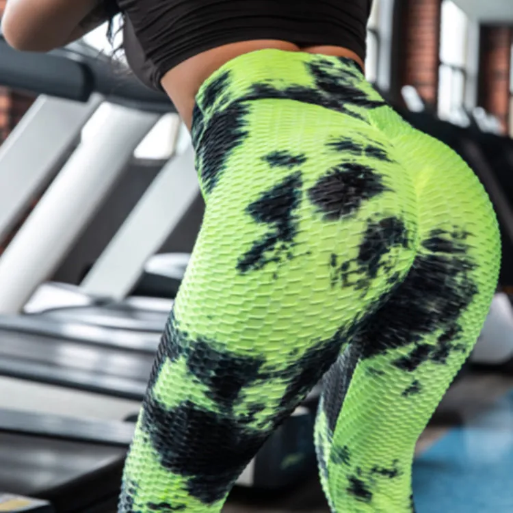 Dye Sporty Bubble Fitting Pants Europe Women Hip-Flattering Colourful Jacquard Stretchable Slimming Yoga Activewear
