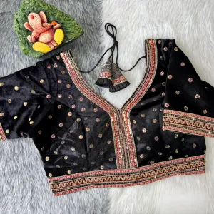 Elegant Black Color Heavy Pure Soft Velvet Readymade Blouse For Women
