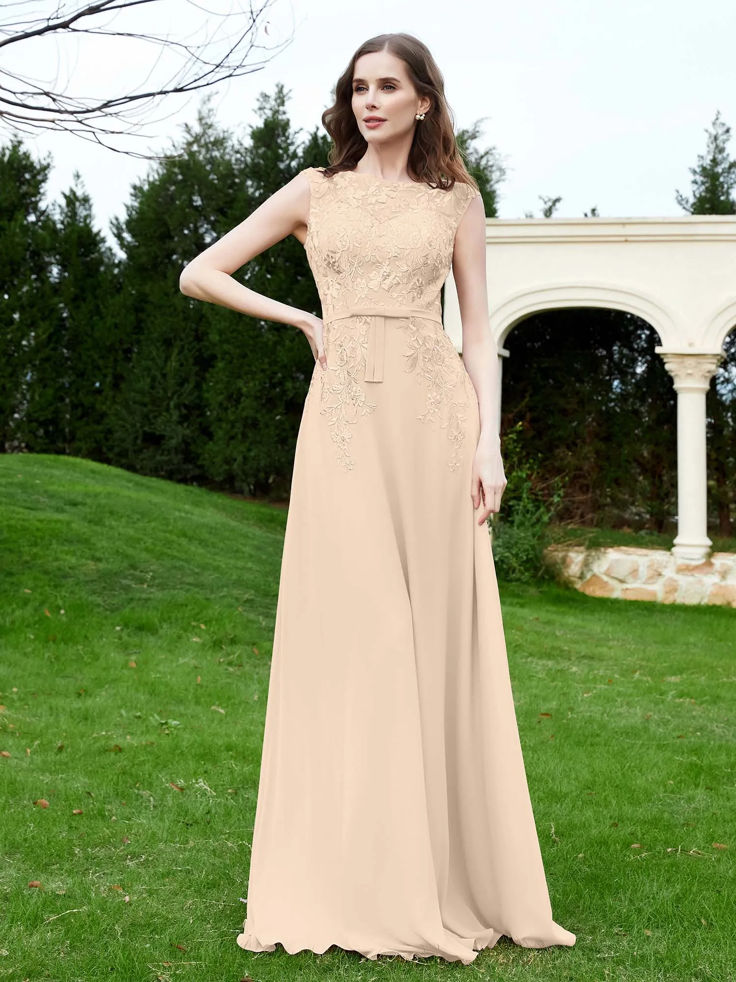 Elegant Illusion Lace Appliqued Dress With Buttons Champagne Plus Size