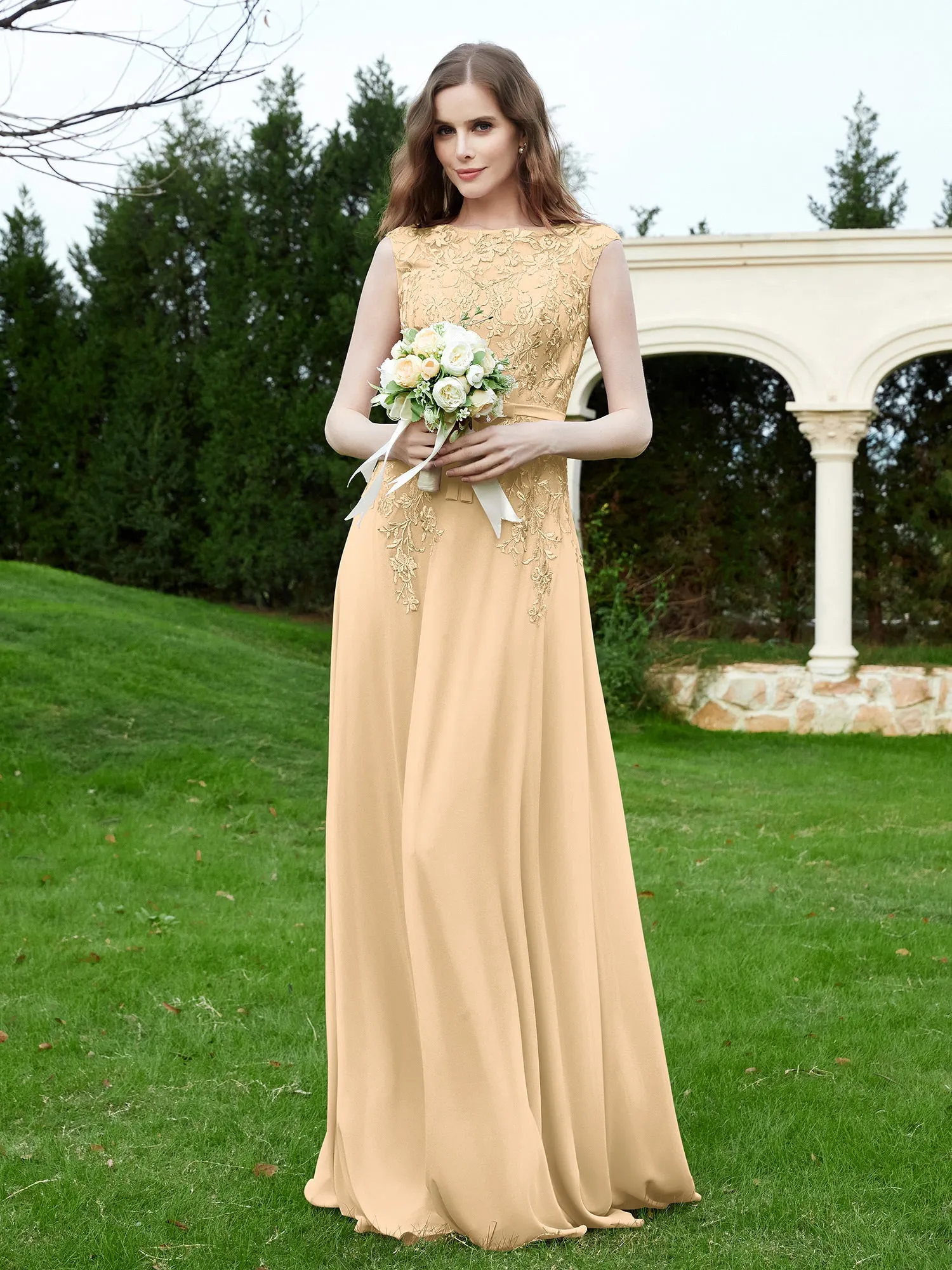 Elegant Illusion Lace Appliqued Dress With Buttons Champagne Plus Size