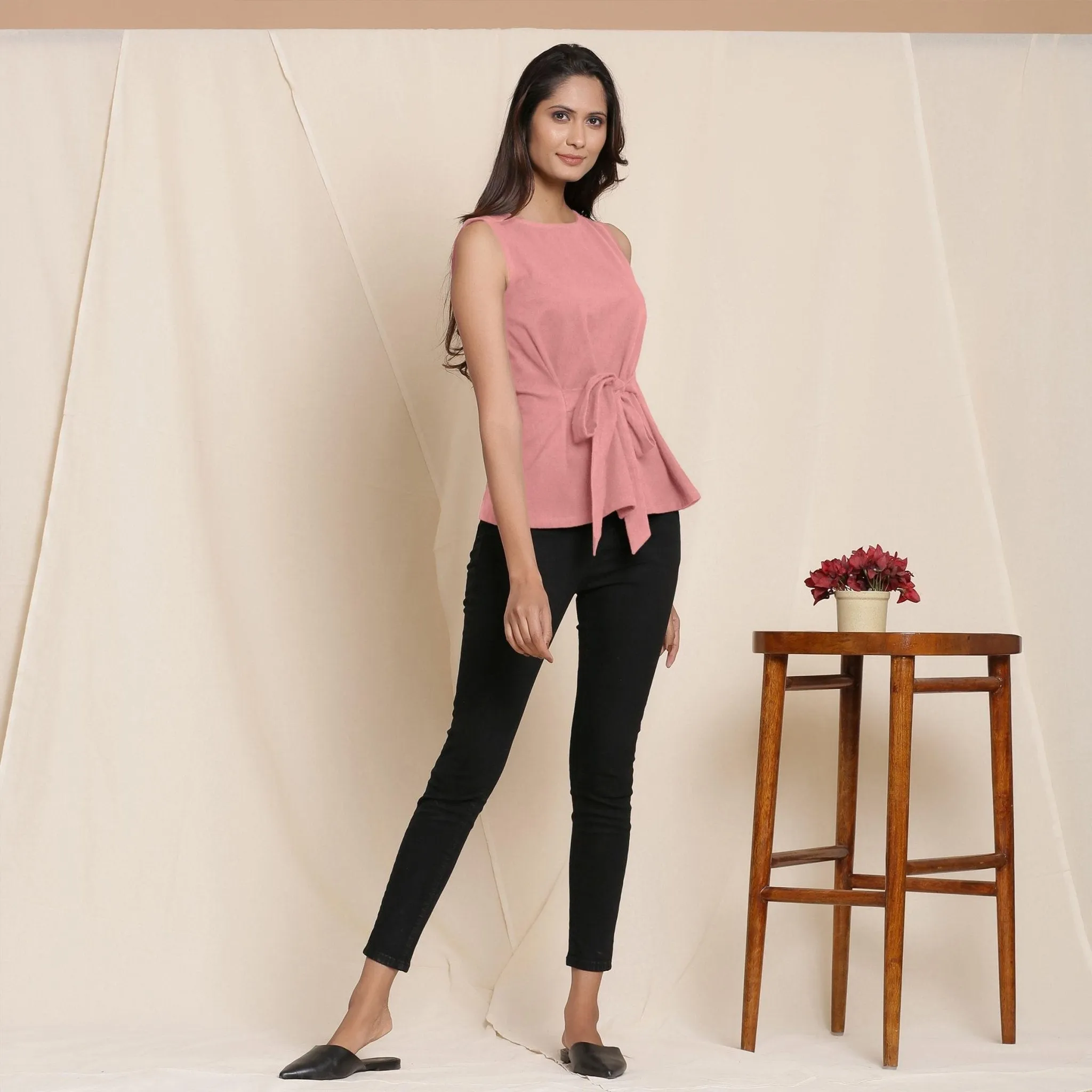 English Rose Warm Cotton Flannel Sleeveless Tie-up Top