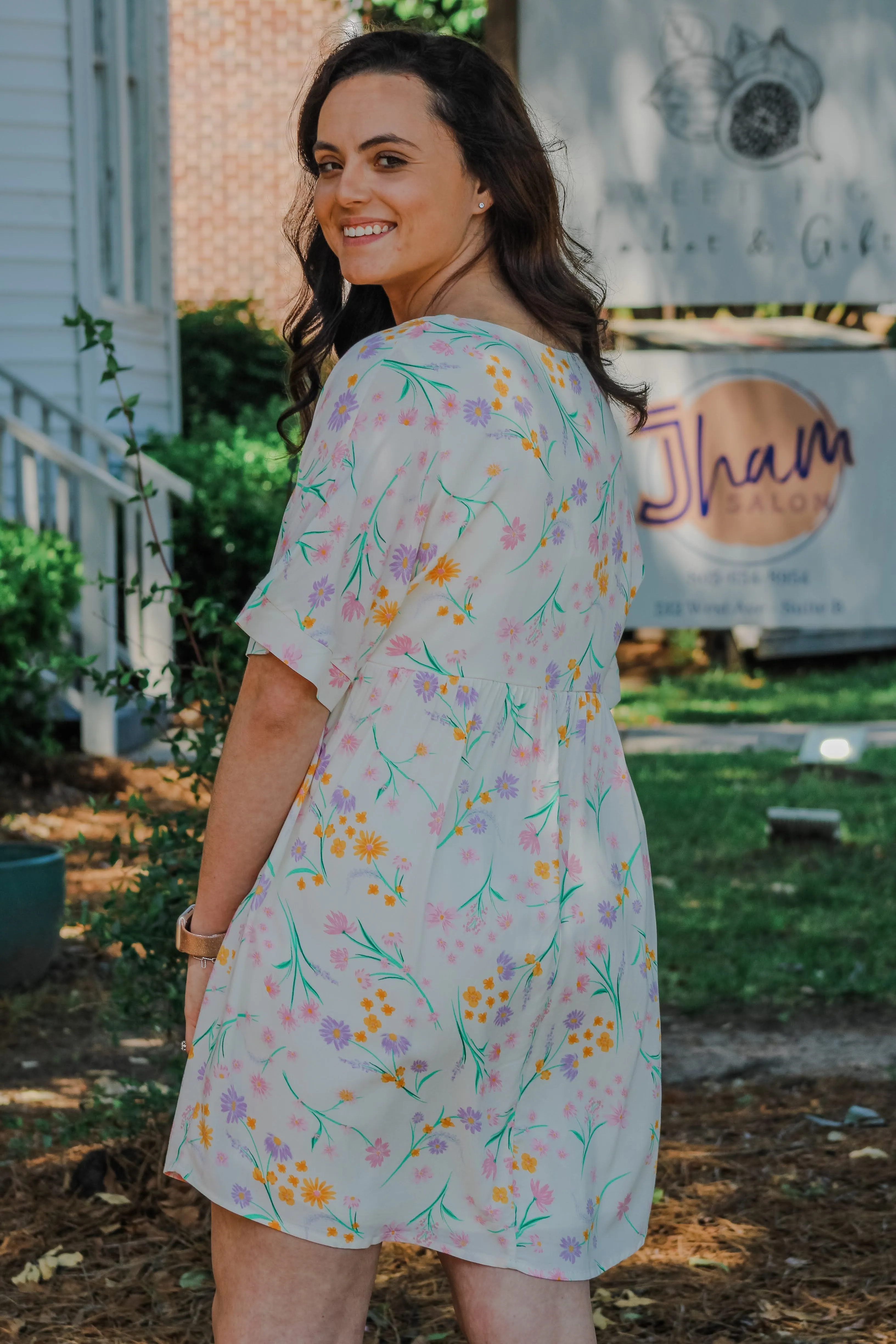 FINAL SALE Emily Lined Ivory Floral Dress