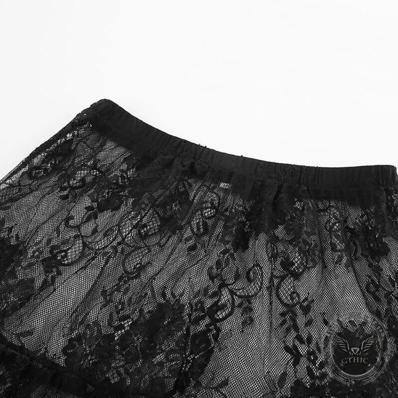 Floral pattern High Waist Flare Maxi Lace skirt
