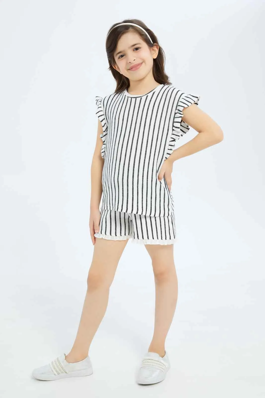 Girls Black And White Striped Short