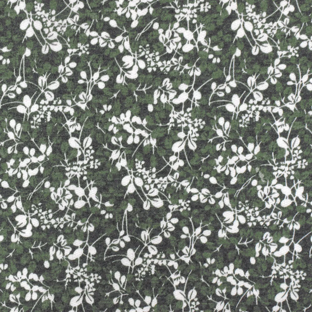 Green-Multi Floral Printed Stretch Poly-Cotton French Terry Knit Fabric