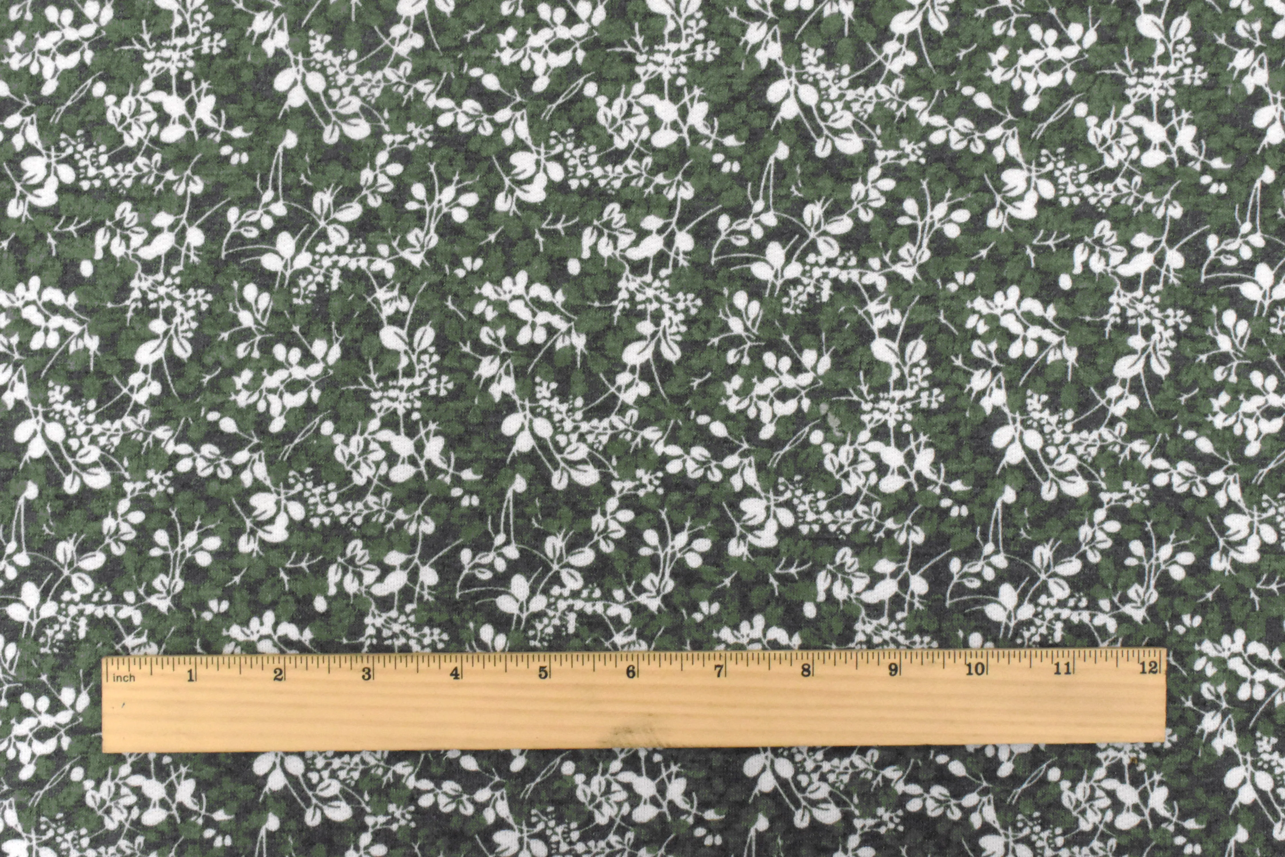 Green-Multi Floral Printed Stretch Poly-Cotton French Terry Knit Fabric