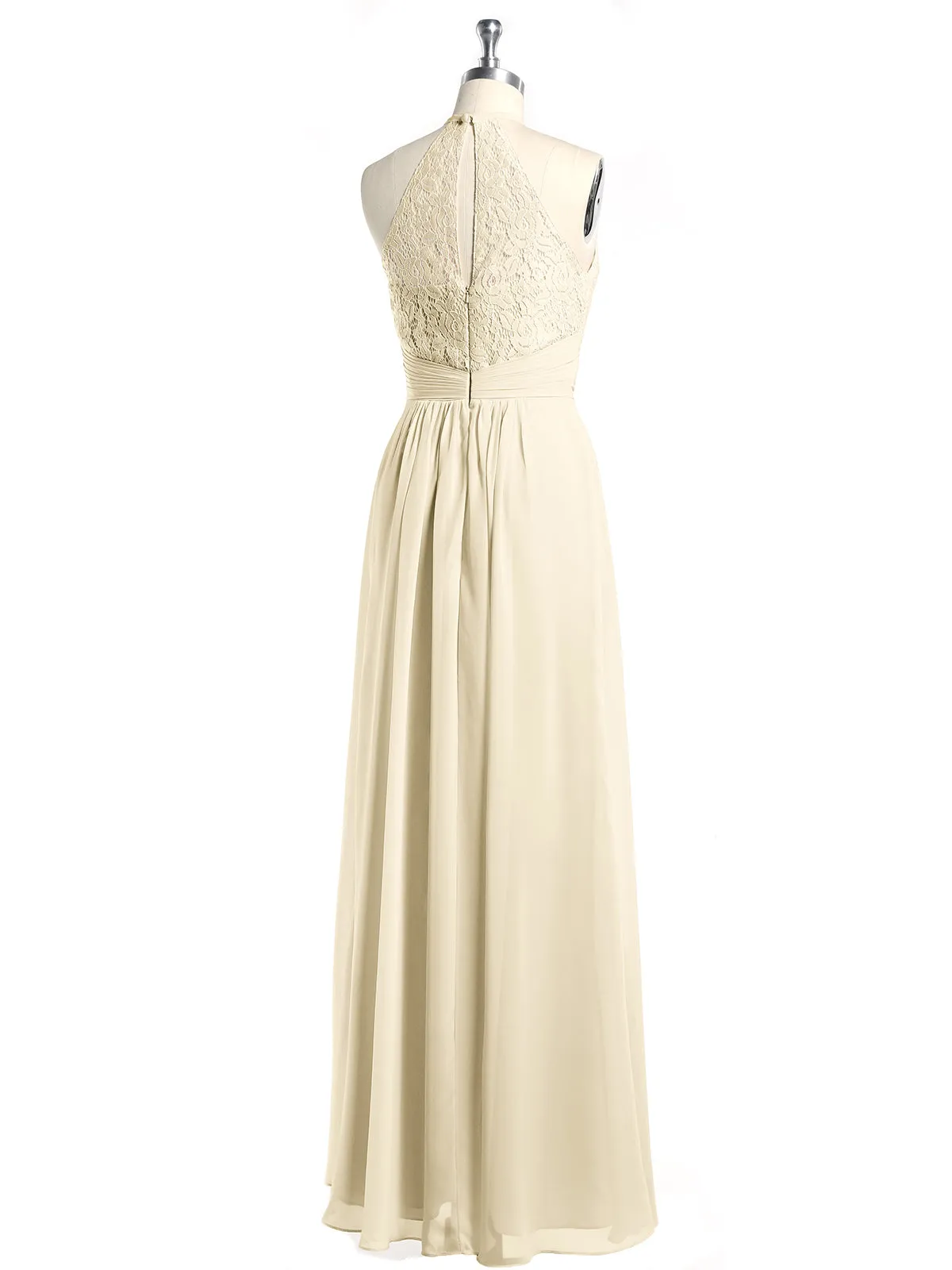 Halter Chiffon And Lace Long Dresses Champagne Plus Size