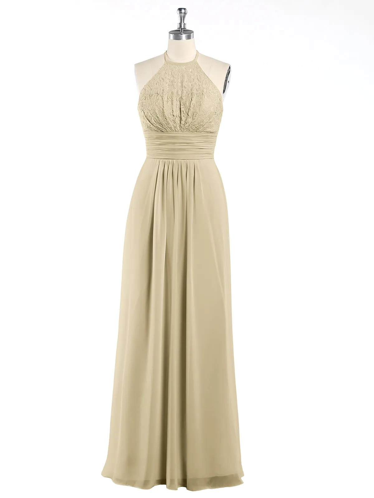 Halter Chiffon And Lace Long Dresses Champagne Plus Size