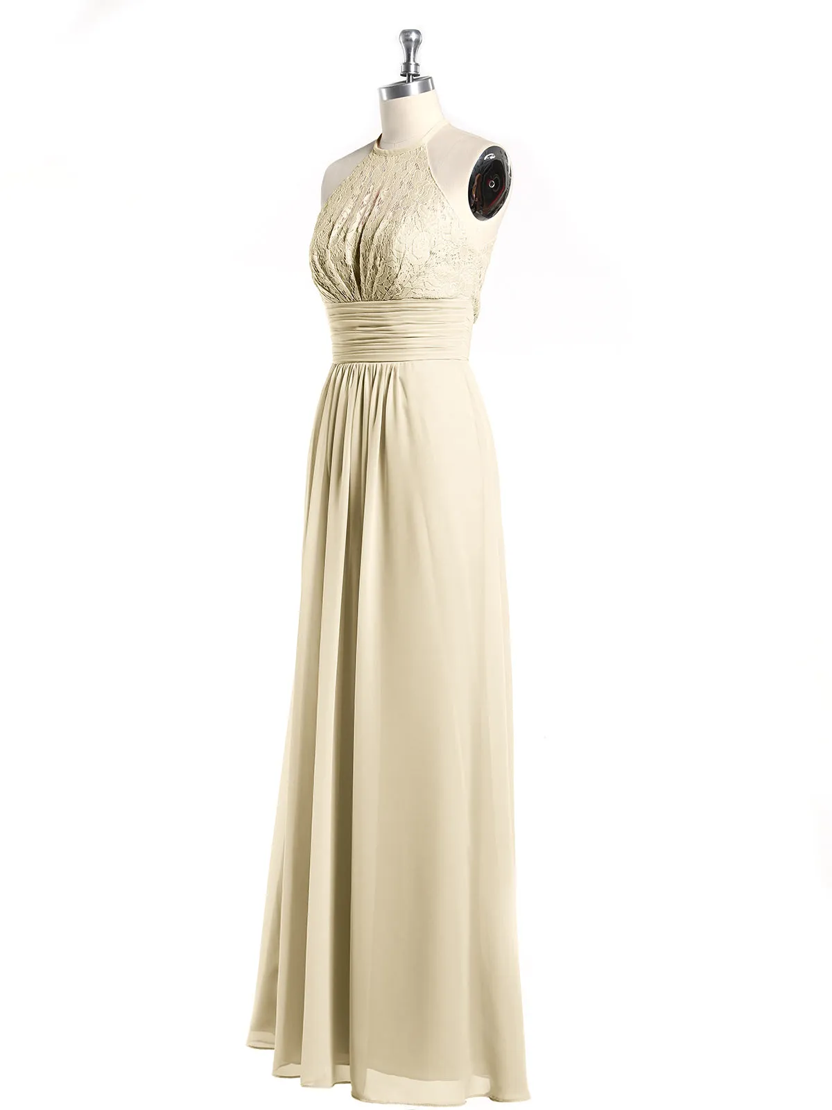 Halter Chiffon And Lace Long Dresses Champagne Plus Size