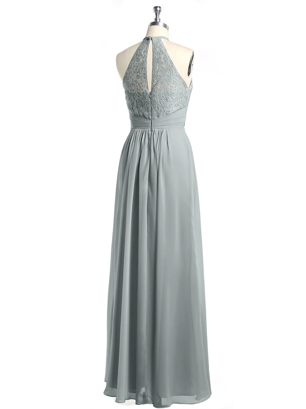 Halter Chiffon And Lace Long Dresses Steel Grey