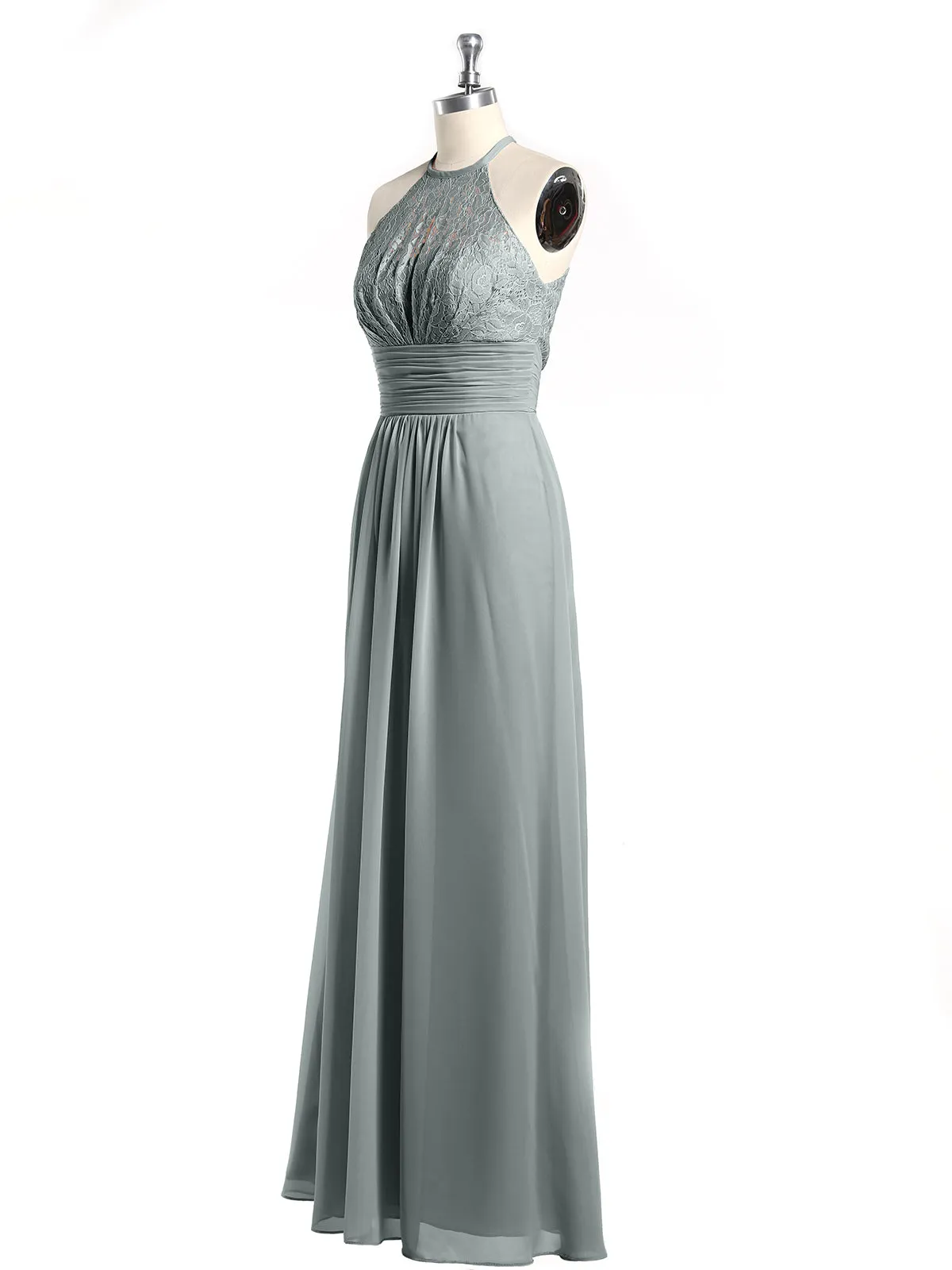 Halter Chiffon And Lace Long Dresses Steel Grey