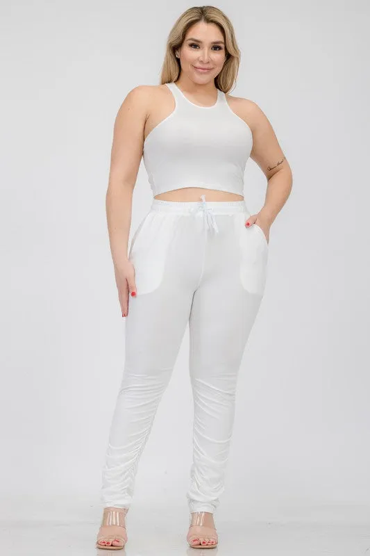 Hi Curvy Plus Size Women Crop Tank Top & Ruched Pants Set