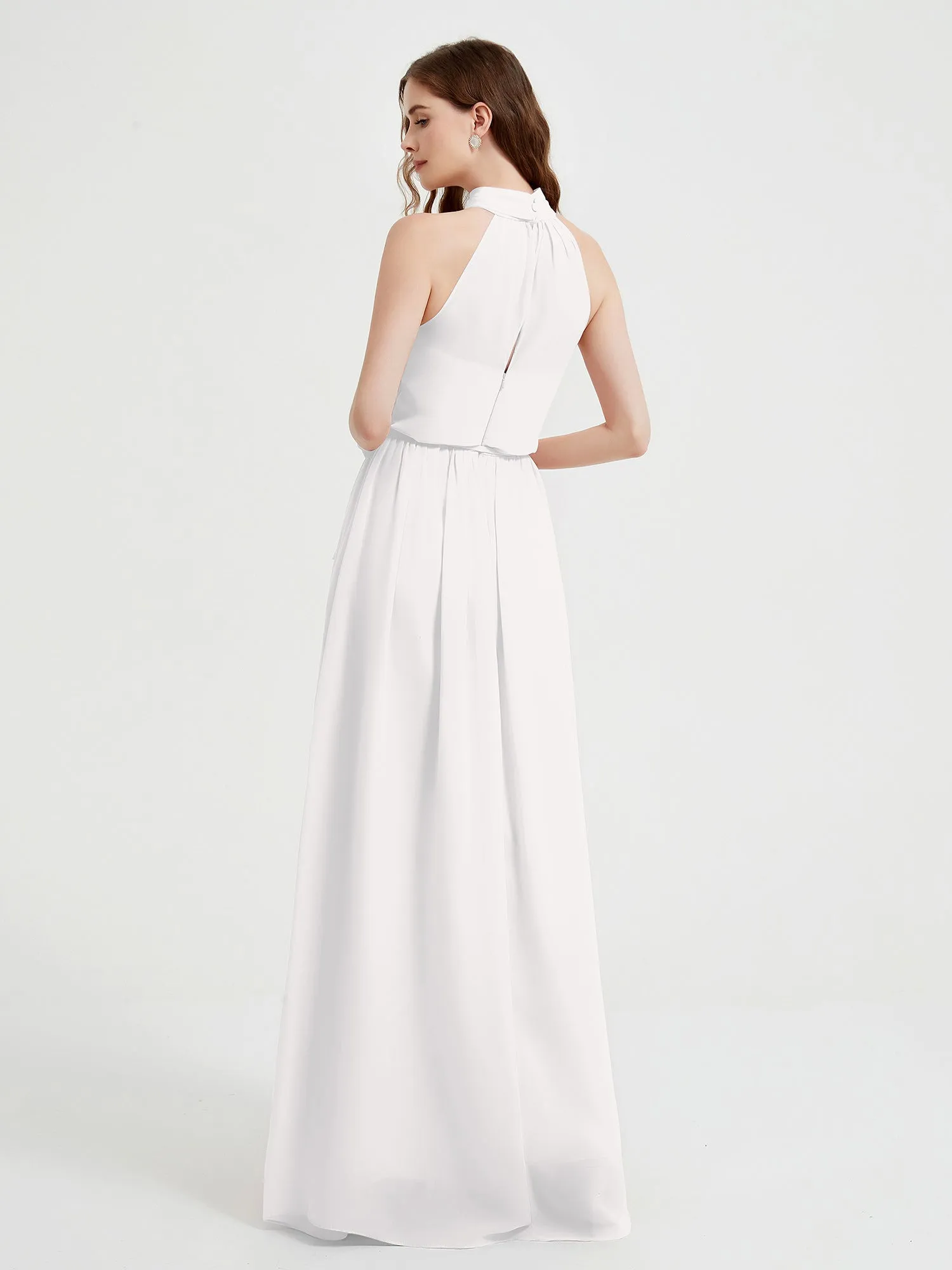 High Neck Chiffon Dresses with Slit and Sash Bow-Ivory Plus Size