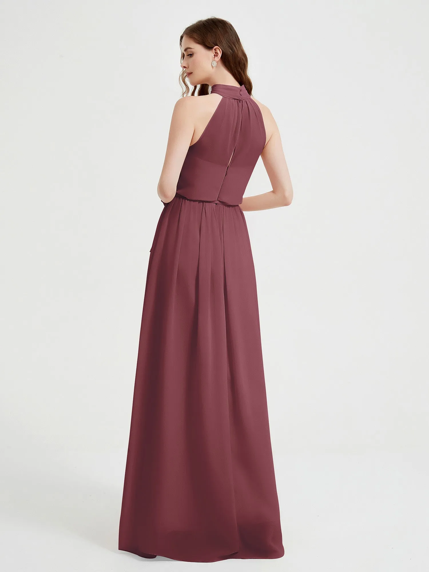 High Neck Chiffon Dresses with Slit and Sash Bow-Mulberry Plus Size