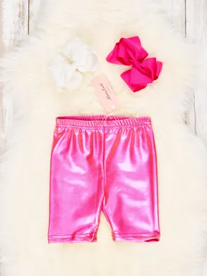 Hot Pink Holographic Long Biker Shorts