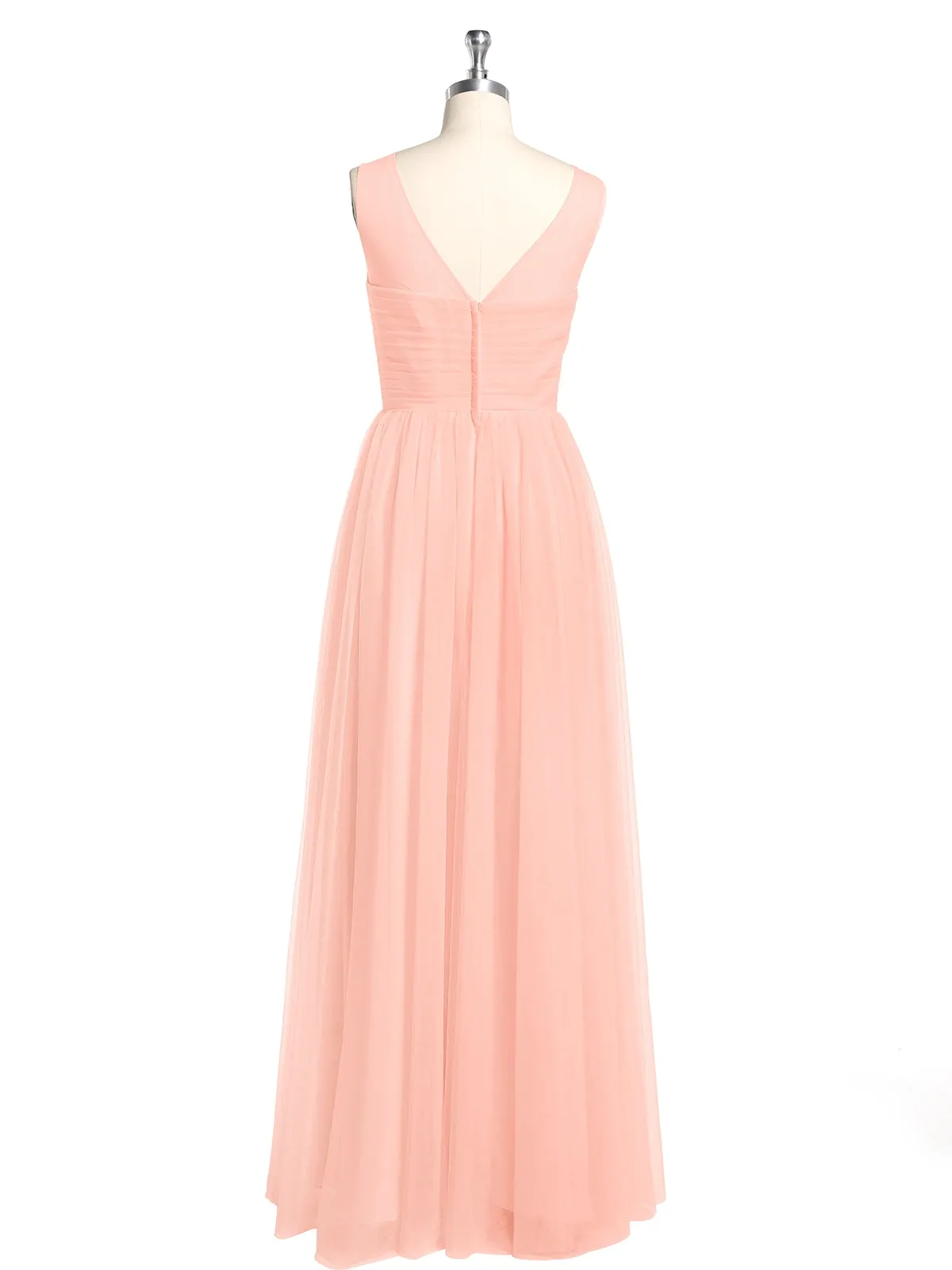 Illusion Neck Cross Tulle Bridesmaid Dresses-Coral Plus Size