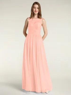 Illusion Neck Cross Tulle Bridesmaid Dresses-Coral Plus Size