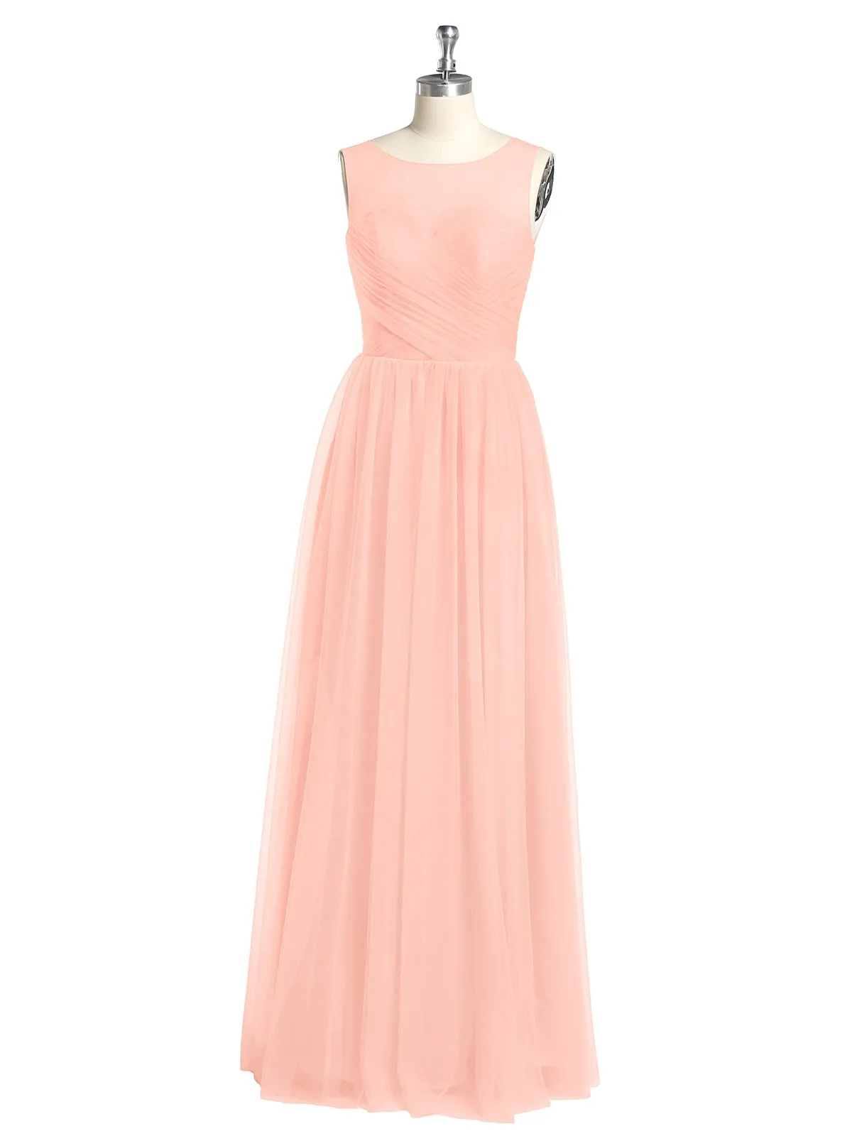 Illusion Neck Cross Tulle Bridesmaid Dresses-Coral Plus Size