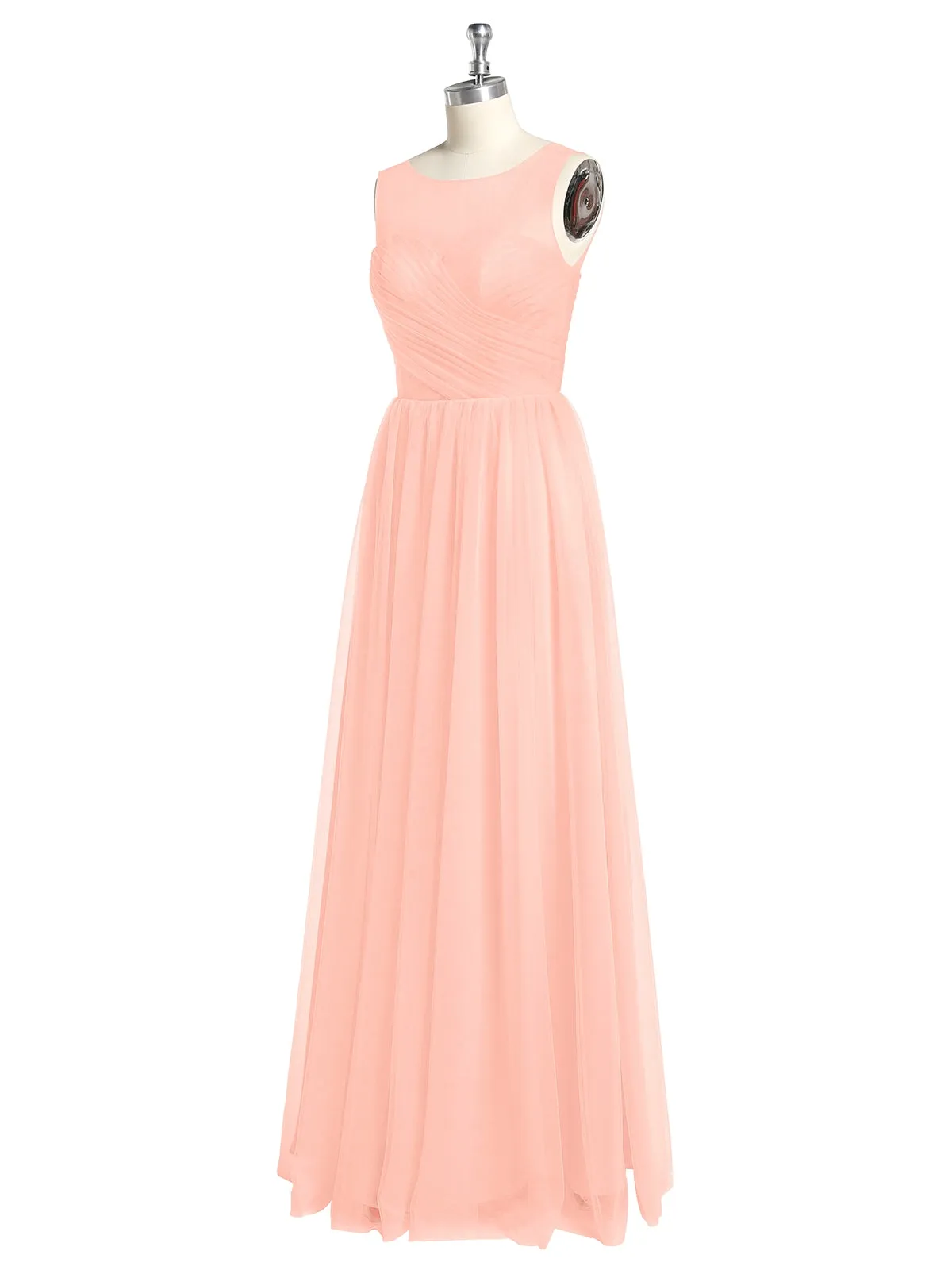 Illusion Neck Cross Tulle Bridesmaid Dresses-Coral Plus Size