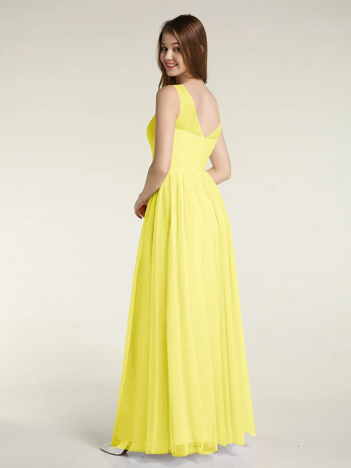 Illusion Neck Cross Tulle Bridesmaid Dresses-Lemon Plus Size