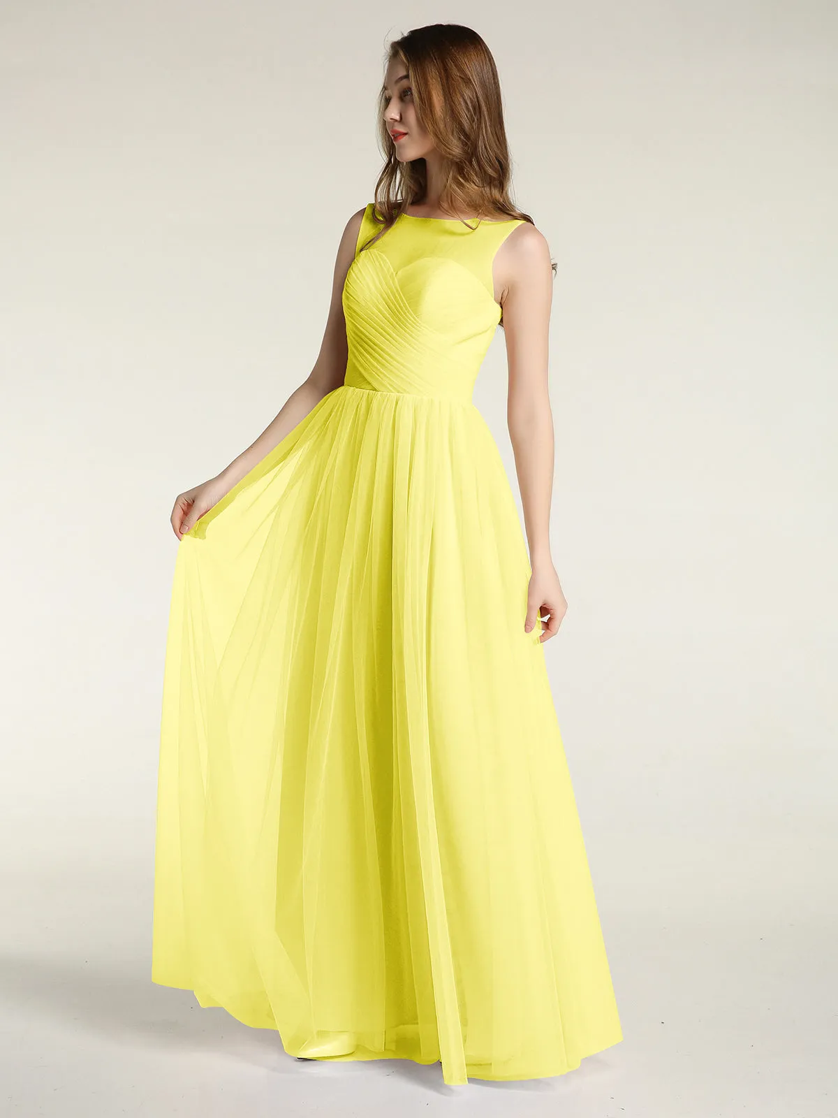 Illusion Neck Cross Tulle Bridesmaid Dresses-Lemon Plus Size