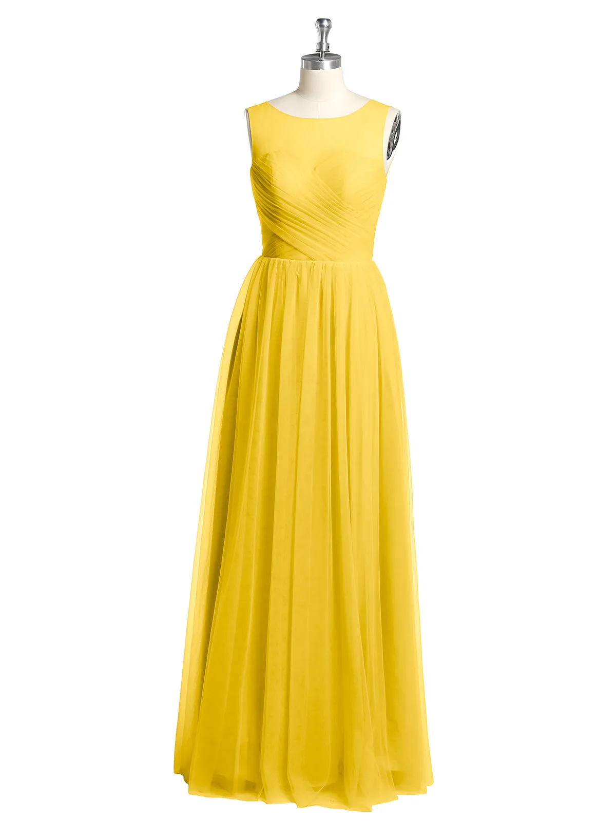 Illusion Neck Cross Tulle Bridesmaid Dresses-Marigold Plus Size