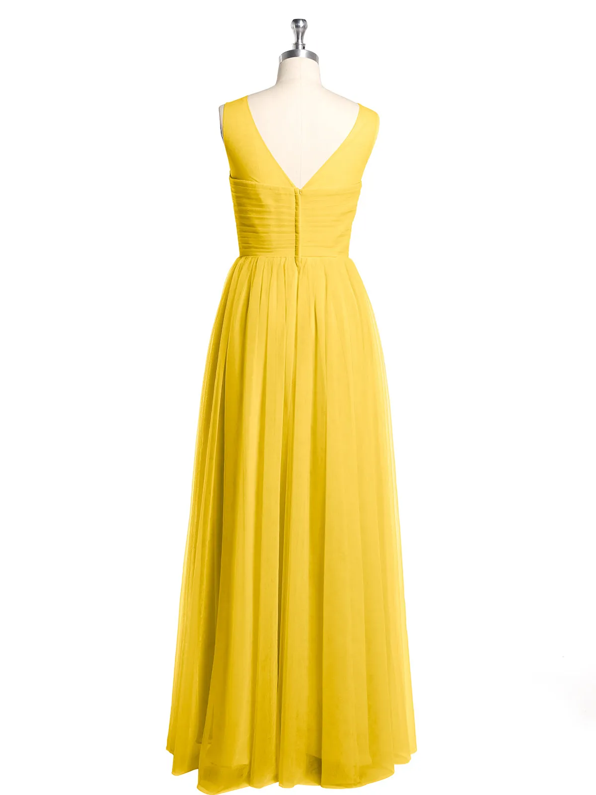 Illusion Neck Cross Tulle Bridesmaid Dresses-Marigold Plus Size
