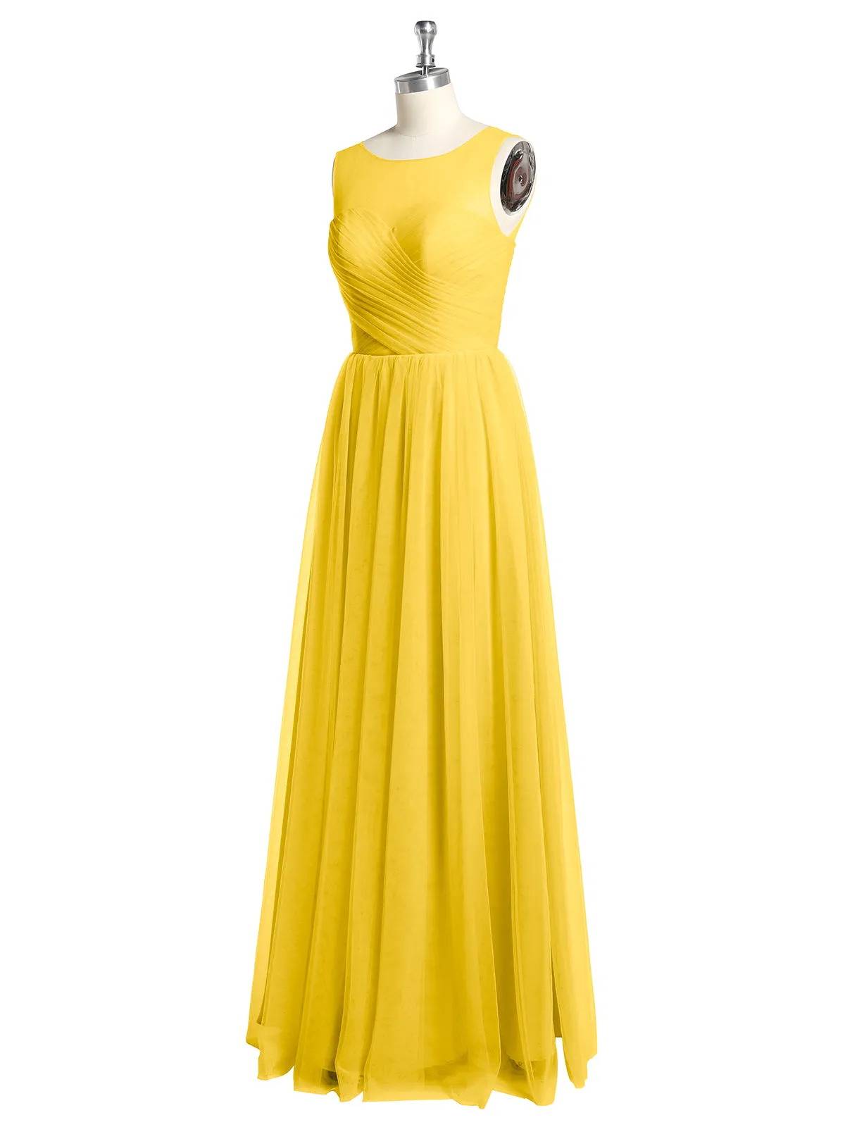 Illusion Neck Cross Tulle Bridesmaid Dresses-Marigold Plus Size