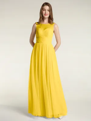 Illusion Neck Cross Tulle Bridesmaid Dresses-Marigold Plus Size