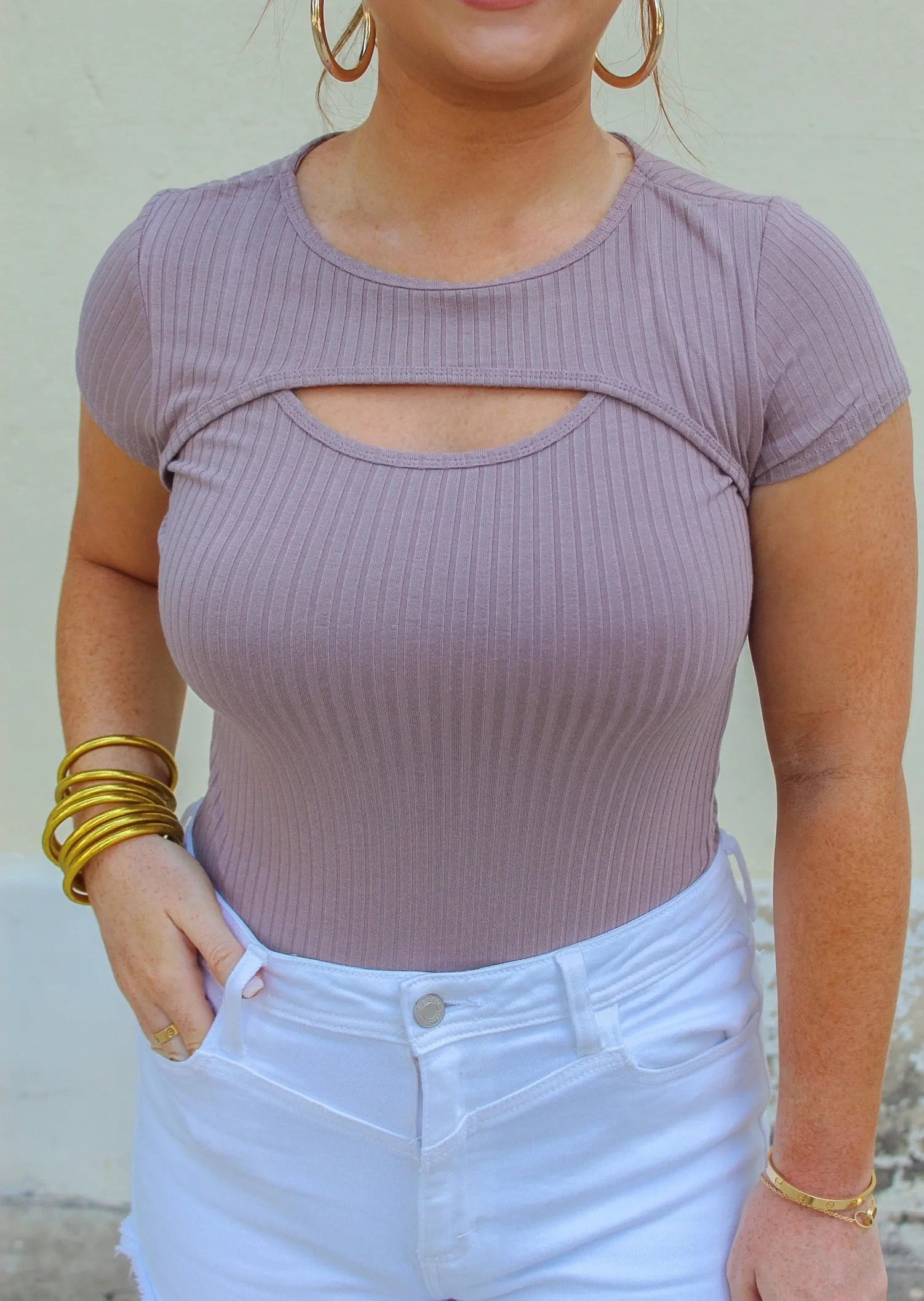 Iris Ribbed Peakaboo Bodysuit- Brown