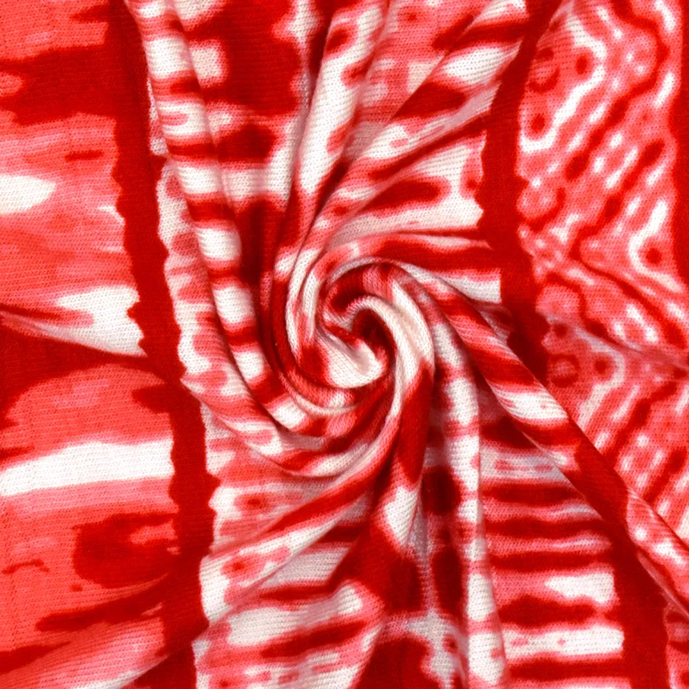 Ivory-Pink Tie Dye And Aztec Stripe Printed Rayon Stretch Jersey Knit Fabric