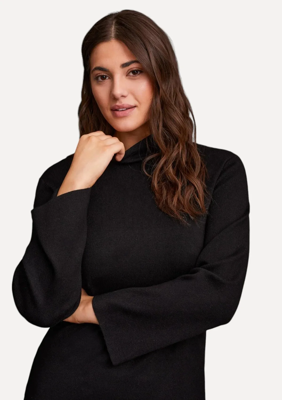 Jayda Long Sleeve Funnel Neck Sweater - Black