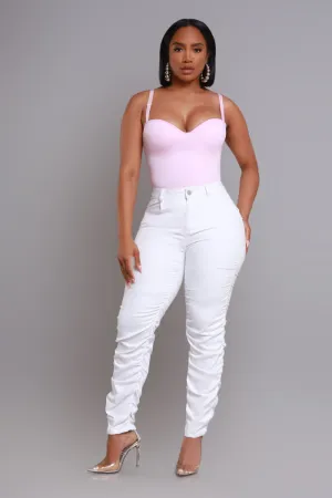 Judgement Day High Rise Ruched Cargo Pants - White