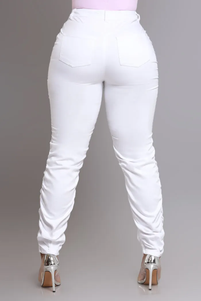 Judgement Day High Rise Ruched Cargo Pants - White