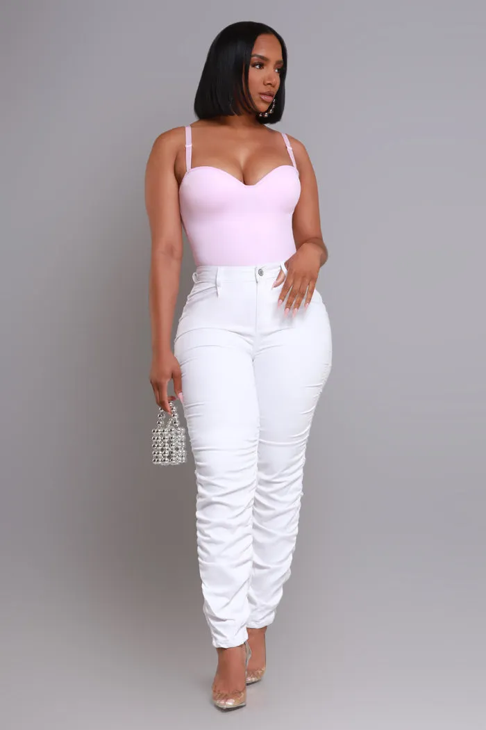 Judgement Day High Rise Ruched Cargo Pants - White