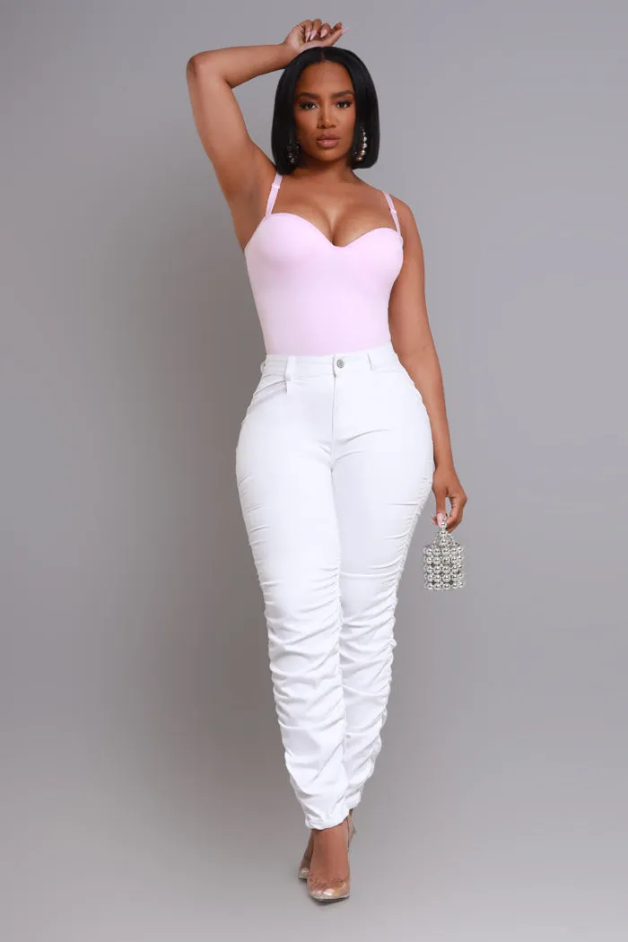Judgement Day High Rise Ruched Cargo Pants - White
