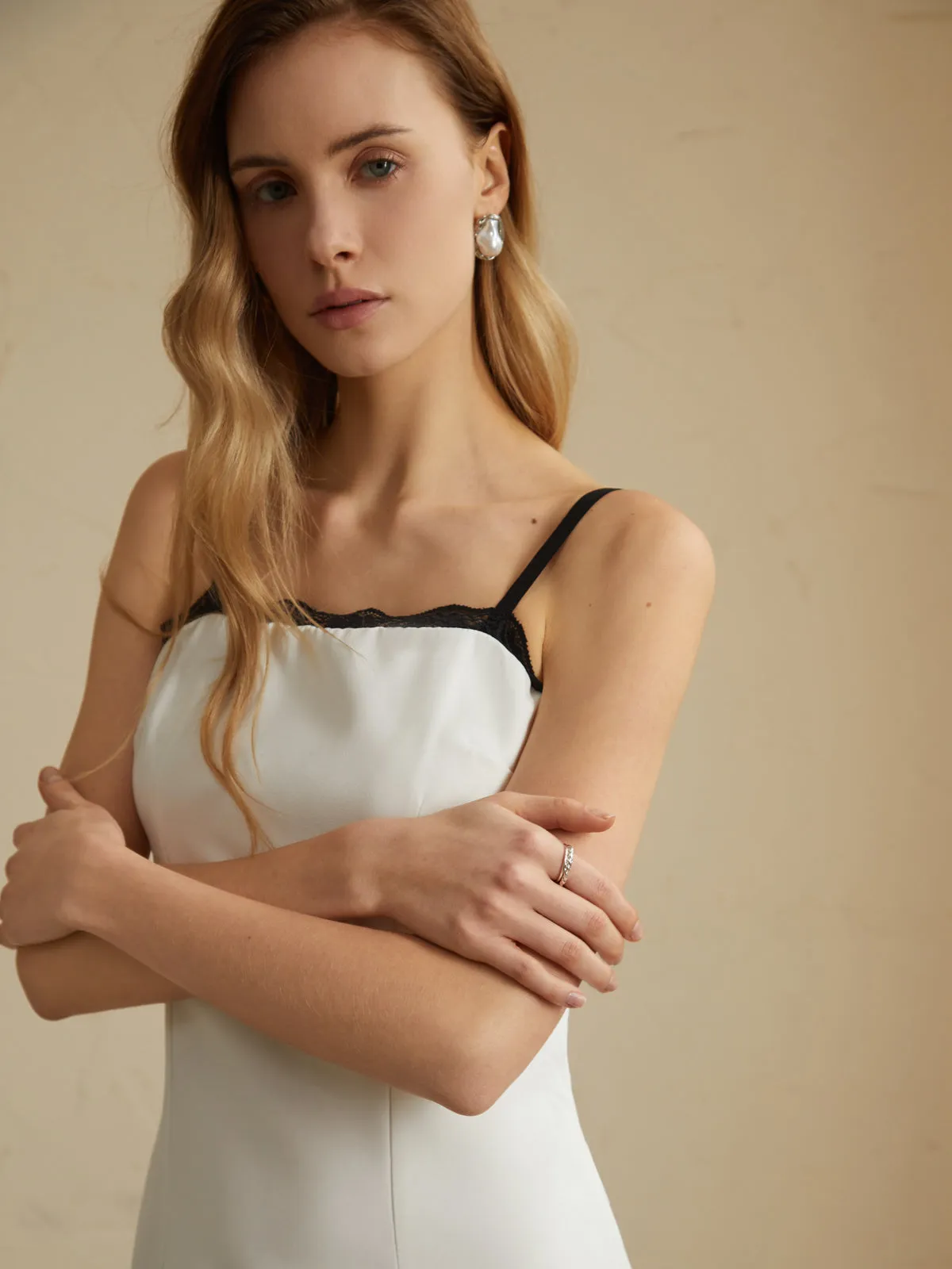 Lace Trim Graceful Cami Short Dress