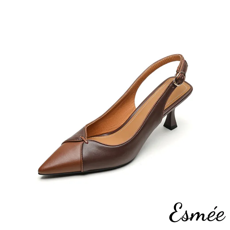 Leather High Heel Slingback with Dual Color Design