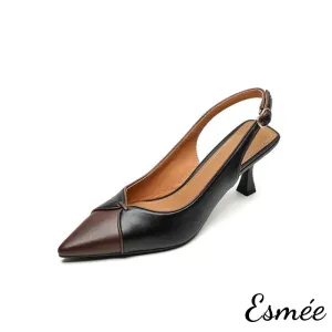 Leather High Heel Slingback with Dual Color Design